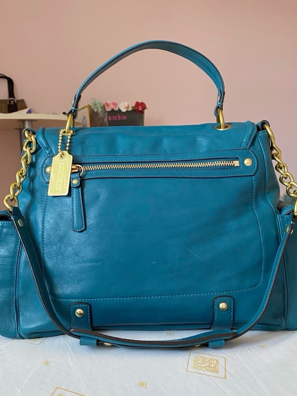 vintage 2000s coach legacy sydney teal and gold turnlock satchel shoulder bag - Picture 4 of 9